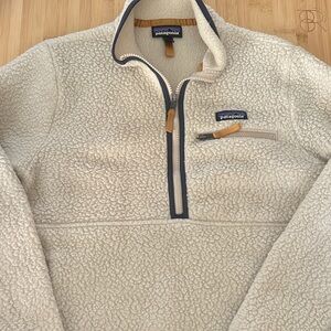 Patagonia Cream Sherpa Half-Zip Pullover with Navy Trim